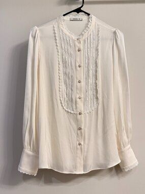 100% Mulberry Silk Ivory Lace Blouse Size S/M